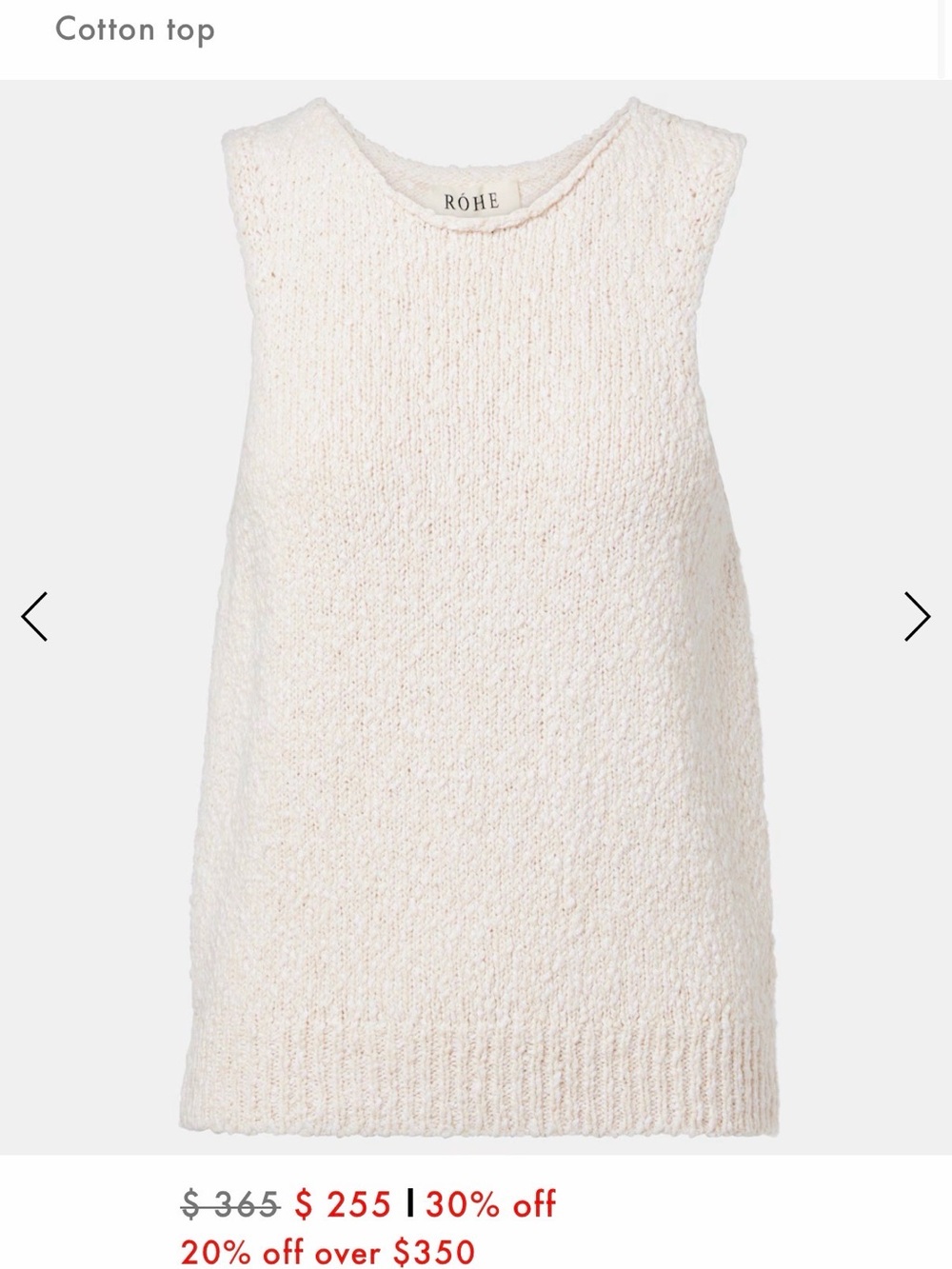 RÖHE Cream Cotton Sleeveless Knit Top